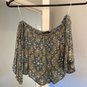 Paisley Crop Top with Bell Sleeves